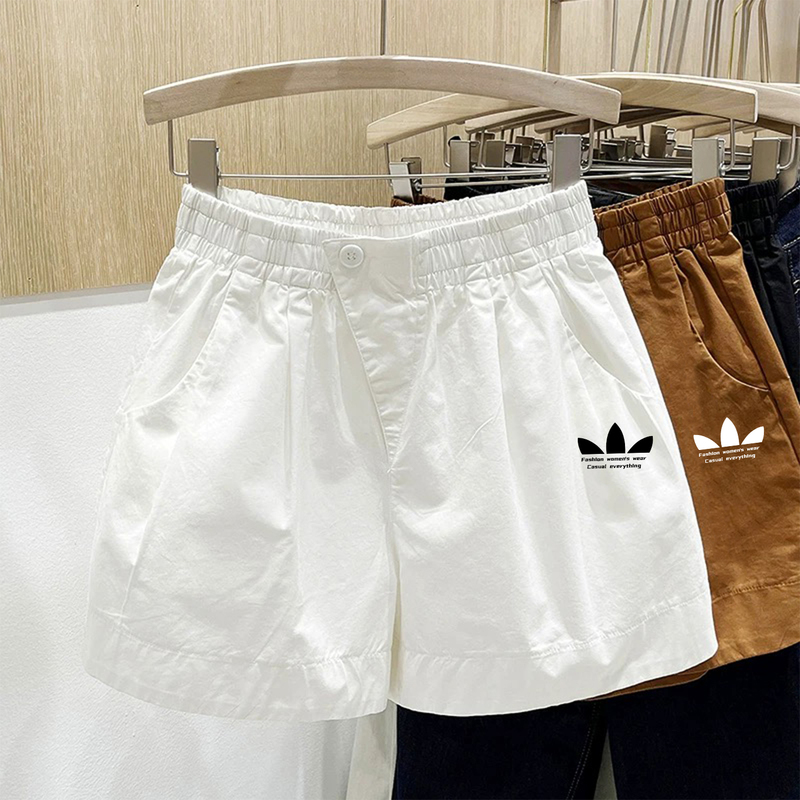 High-End Brand White Shorts for Women, Summer, Petite, Loose Fit, Slimming Wide-Leg Pants, High-Waisted Casual Sports Pants, Thin Style