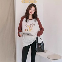Autumn and winter new maternity wear casual raglan sleeve maternity T-shirt loose large size soft cotton maternity top cute