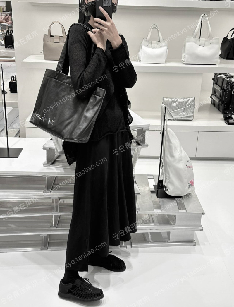 Сумка 定番！日本代购 yohjiyamamoto discord 牛皮签名logo 手拎单肩包
