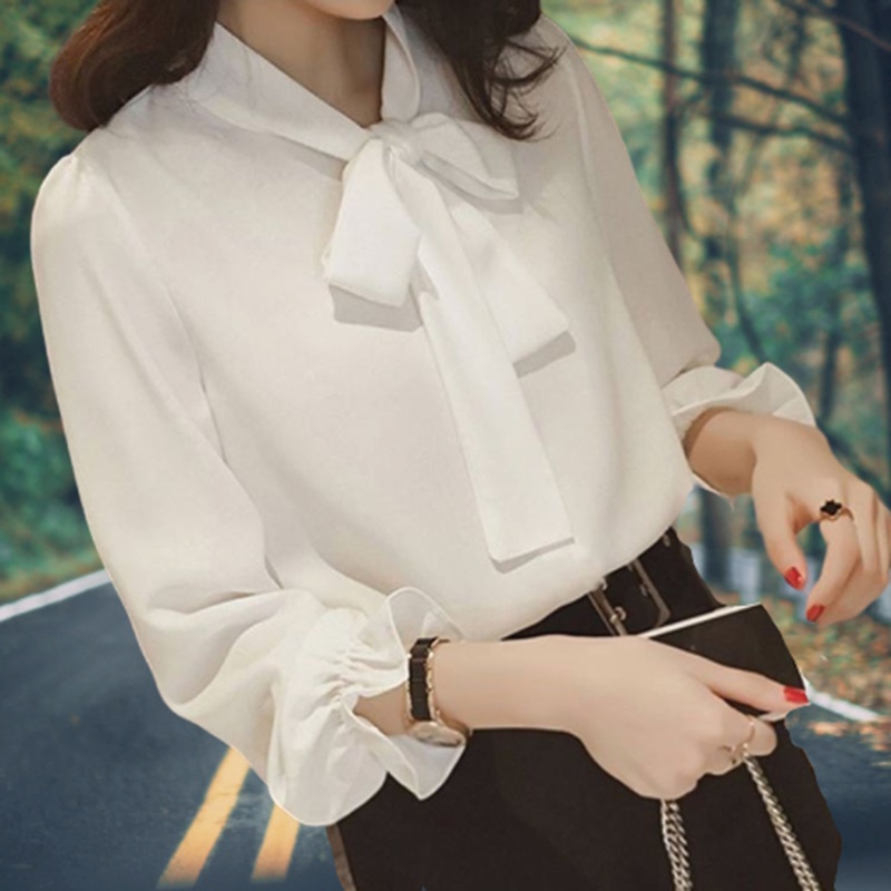 Professional Ol Plus-Size Shirt for Women 2023 New Korean Style Bow Tie Three-Quarter Sleeve Versatile Chiffon Tie-Up Top Blouse for Women Professional Ol Plus-Size Shirt for Women 2023 New Korean Style Bow Tie Three-Quarter Sleeve Versatile Chiffon Tie-Up Top Blouse for Women
