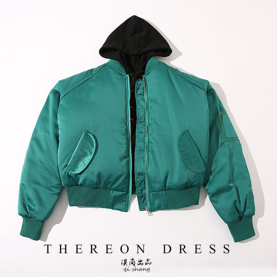 Autumn and winter stars' same green baseball uniforms for women, loose cotton bomber jackets, women's short jackets, thickened cotton clothing, trendy