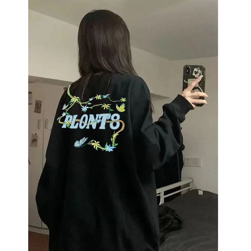 Children's Pure Cotton Long-Sleeved T-Shirt for Older Kids, Unisex, Spring and Autumn, Chinese Style, Unique Creative Vine Print Student Top