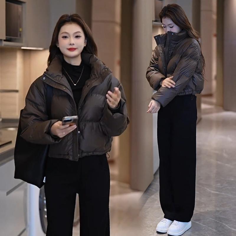 Fashionable Pu Leather down Jacket for Women, Winter Stylish Loose Fit, Slimming, Thickened, Warm, Stand Collar, No-Wash White Duck down Short Coat Fashionable Pu Leather down Jacket for Women, Winter Stylish Loose Fit, Slimming, Thickened, Warm, Stand Collar, No-Wash White Duck down Short Coat