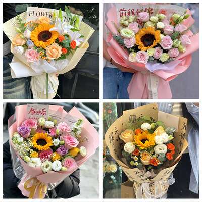 Sunflower and rose bouquets for coming-of-age ceremony and college entrance examination at the same-city flower shop in Taiping, Qinghemen District, Xinqiu, Haizhou City, Fuxin City