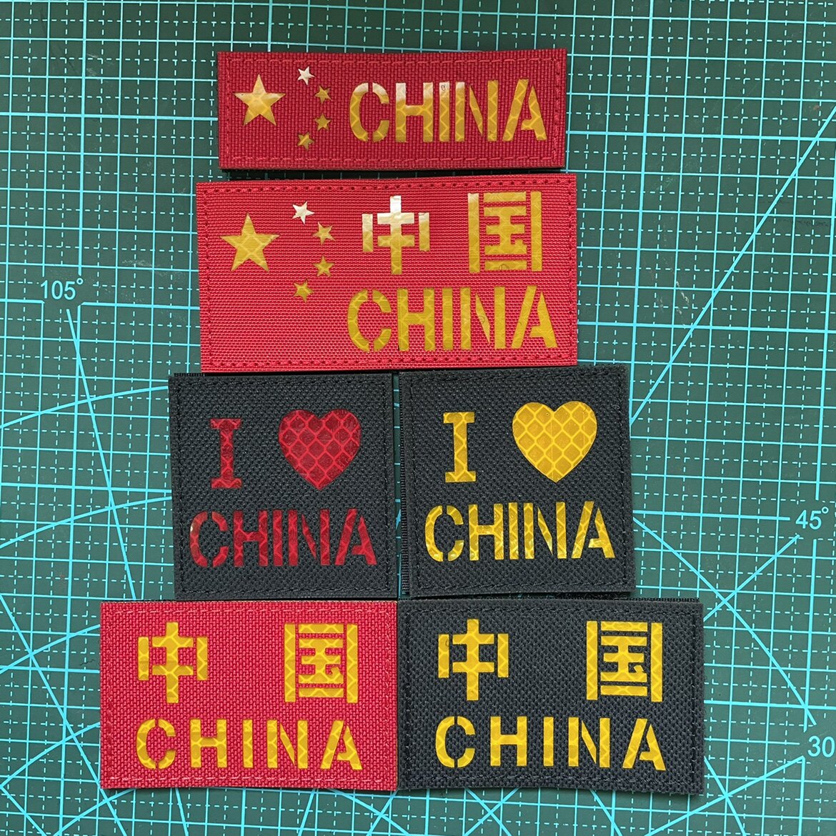 Reflective CHINA Chinese morale badge Velcro badge five-star red flag badge I love China laser engraved armband