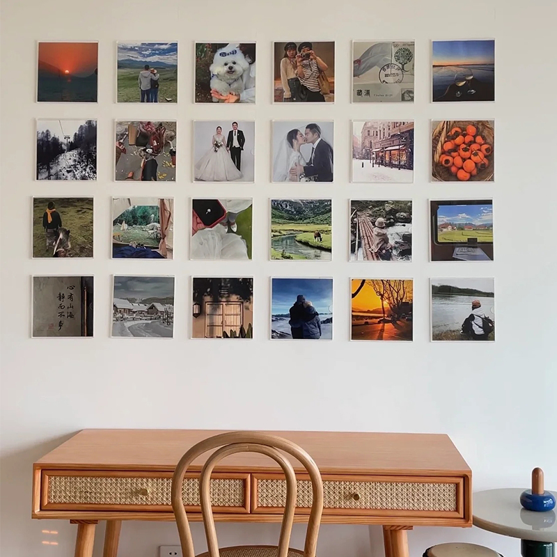 Acrylic Photo Frame Trendy Photo Wall Square 8inch  Photo Card Slot Wall Sticker 8inch No Drilling Required