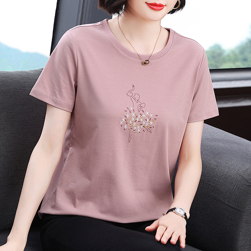 Mom's Pure Cotton Short-Sleeved T-Shirt for Women, 2026 Summer New Style, Stylish Blouse for Middle-Aged and Elderly, Loose Large Size T-Shirt Top