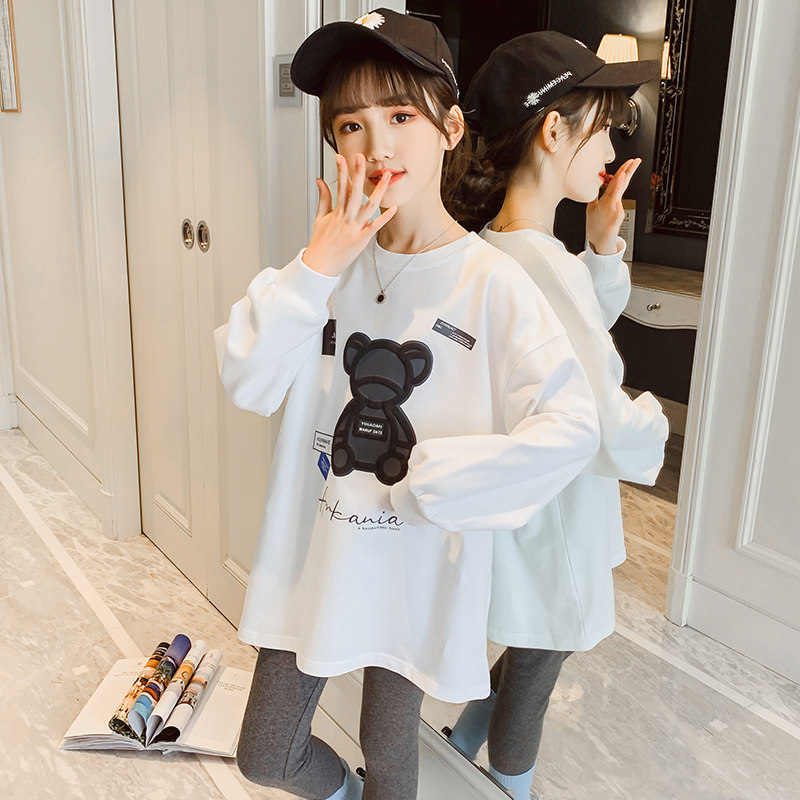 Girls' long-sleeved T-shirt autumn clothes 2022 new children's loose bottoming shirts middle-aged children's spring and autumn thin white tops