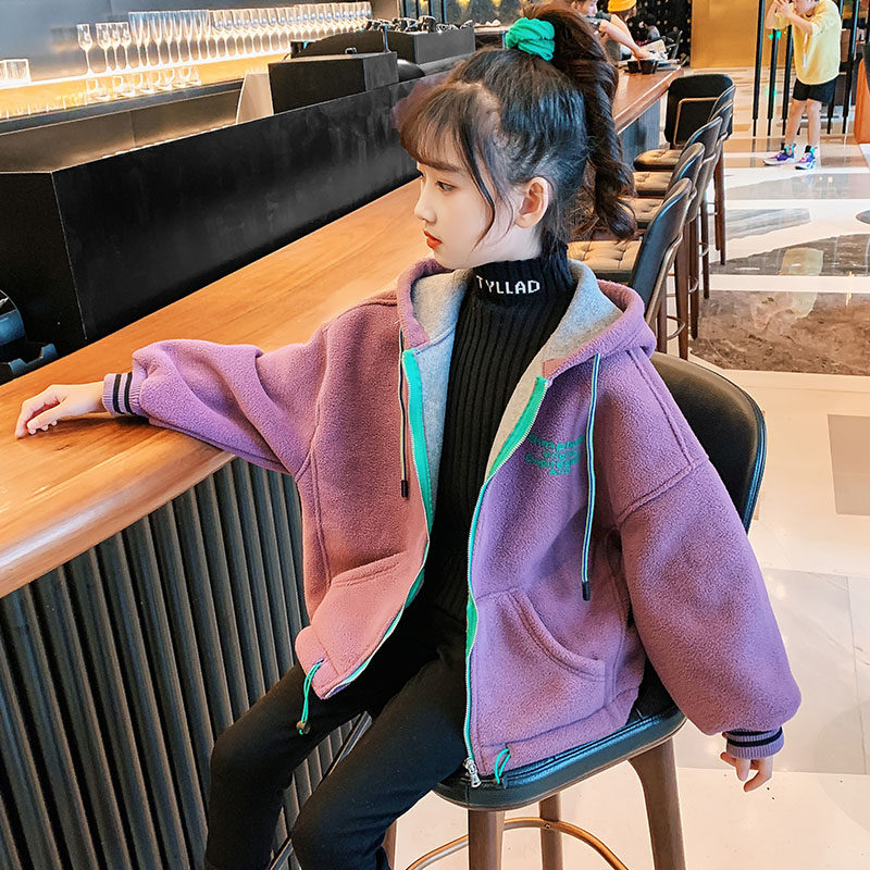 Girls fleece jacket spring and autumn 2022 new children's polar fleece thickened thick cotton T big boy Western style thin velvet autumn and winter clothes