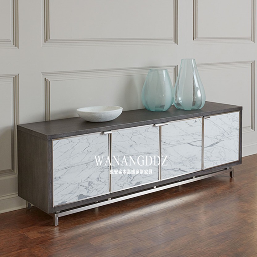 Light luxury neoclassical marble pattern metal designer TV cabinet American dining cabinet model room decoration cabinet storage cabinet
