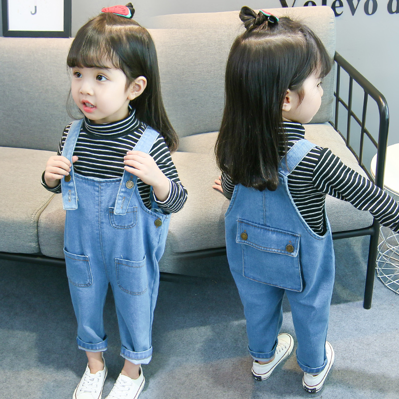 Girl baby overalls spring and autumn 2022 new foreign style girls children's baby spring and autumn jeans children's pants female