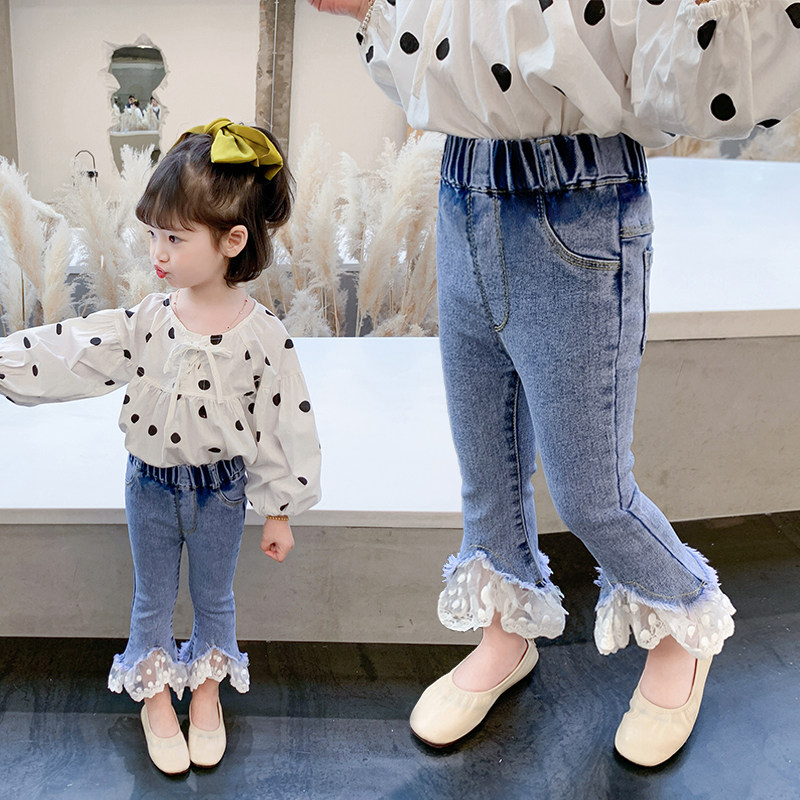 Girls' jeans spring and autumn 2022 new western style flared pants autumn all-match girl baby casual children's pants