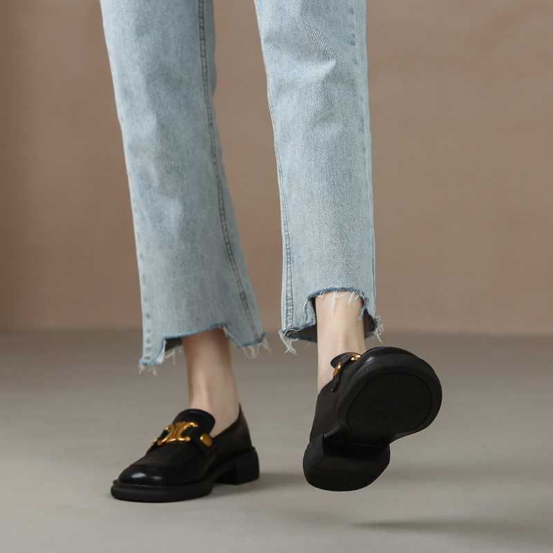 Leather black single shoes women's 2021 spring and autumn new British retro small leather shoes Japanese jk shoes Lok Fu shoes flat bottom