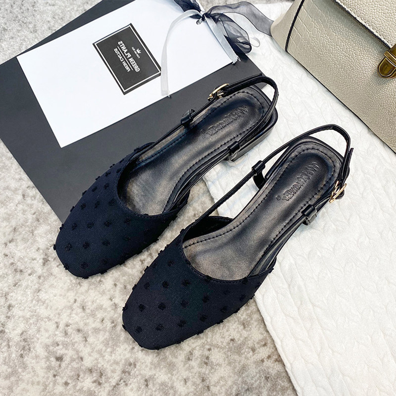 2022 new sandals women's summer flat fashion thick heel fairy wind gentle shoes leather student low-heeled toe shoes