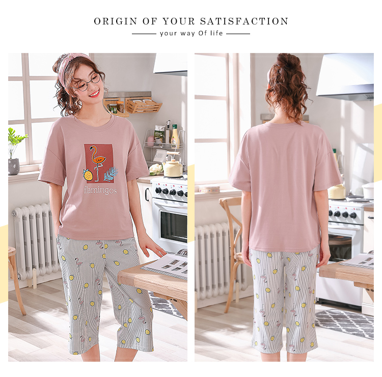 Đồ ngủ mùa hè của phụ nữ cotton mỏng tay ngắn cắt quần mùa hè phụ nữ kích thước lớn phù hợp với cotton hai mảnh dịch vụ đồ bộ ống rộng