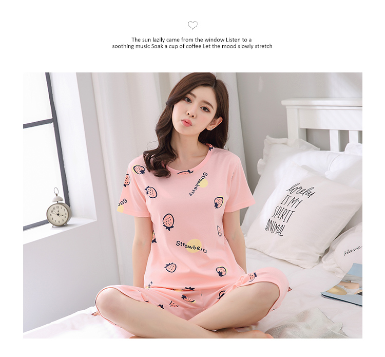 Quần tây mùa hè đồ ngủ nữ cotton tay ngắn có thể được mặc bên ngoài đồ ngủ phụ nữ mùa hè hai mảnh lỏng lẻo phù hợp với dịch vụ nhà pijama nam trung niên