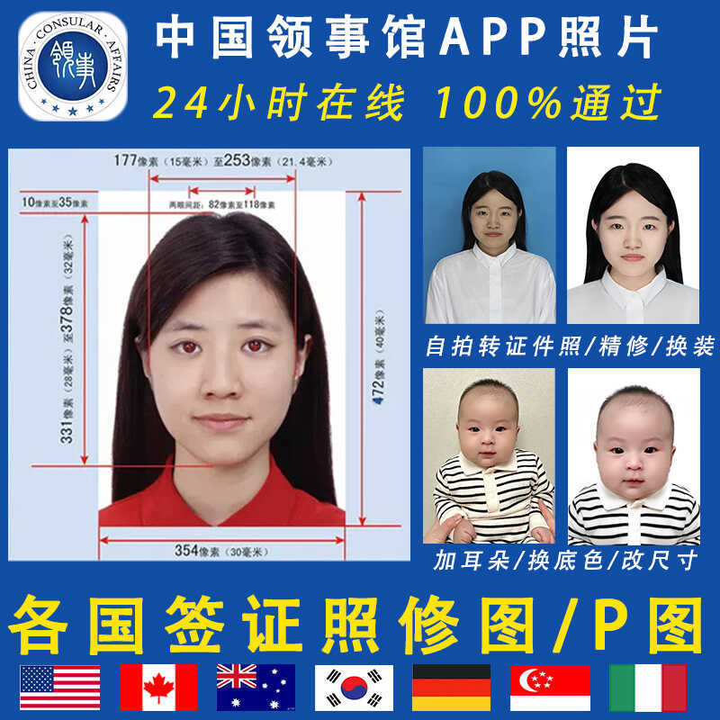 Consular App, Chinese Passport Photos, Us E-Visa Photo Editing, Id Photos, Us Baby Travel Registration Photos