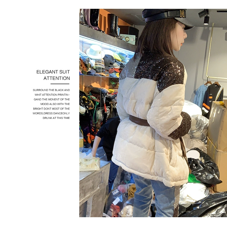 Milan thời gian mùa đông 2020 phụ nữ mới trạm châu Âu Hàng hóa châu Âu denim khâu da lộn lỏng lẻo xuống áo khoác phụ nữ - Xuống áo khoác