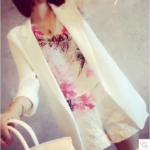 Spring and summer female snow spinning small suit casual relaxed medium and long edition menu small suit coat seven-point sleeve tide