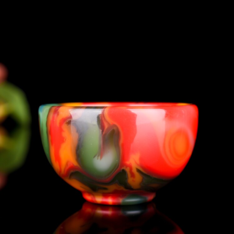 New Xinjiang Hotan Jade Colorful Jade Kung Fu Tea Cup Golden Jade Bowl Wine Cup Chicken Blood Natural Jade Tea Set Wine Cup