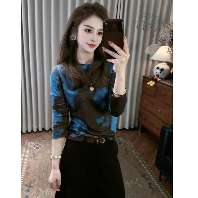 2026 Autumn New Fashion Tie-Dye Print Long Sleeve T-Shirt for Women, Loose and Versatile Base Shirt Top 2026 Autumn New Fashion Tie-Dye Print Long Sleeve T-Shirt for Women, Loose and Versatile Base Shirt Top