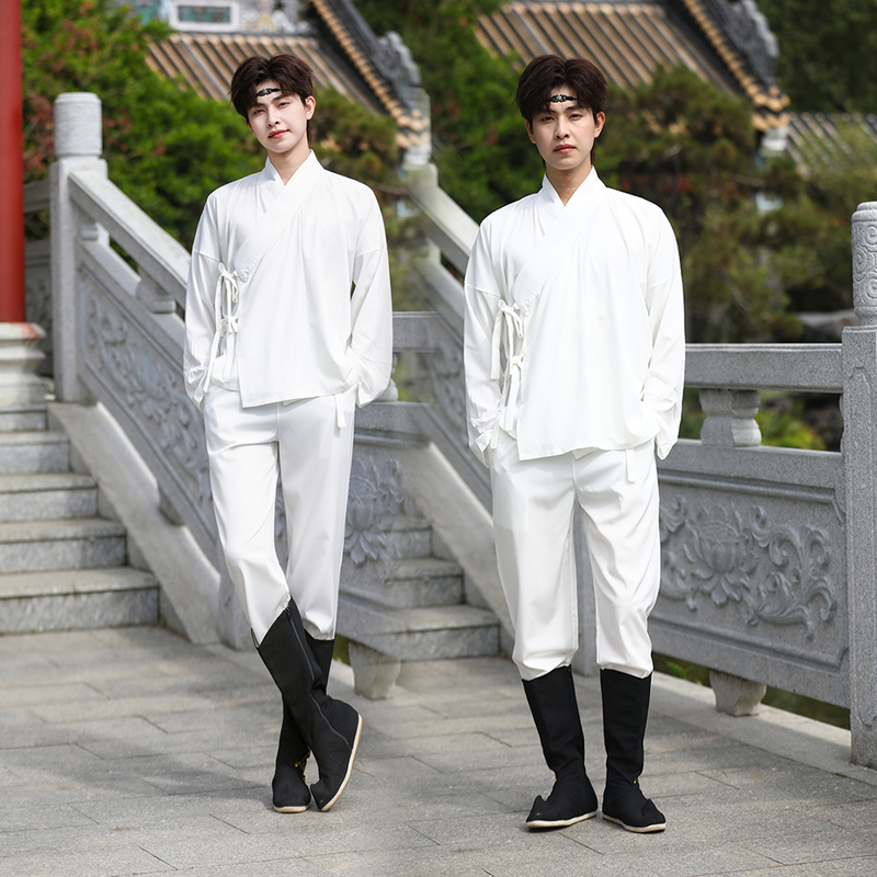 Original Tang-Style Hanfu Men's Round-Neck Robe with Lining, Inner Layer, Straight Hem, Traditional Chinese Style, Straight Sleeves, Inner Shirt