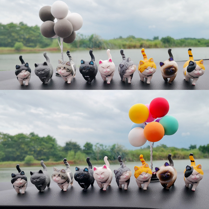 Simulation cute cat doll kitten car center console micro landscape car ornaments 9 models 1 set