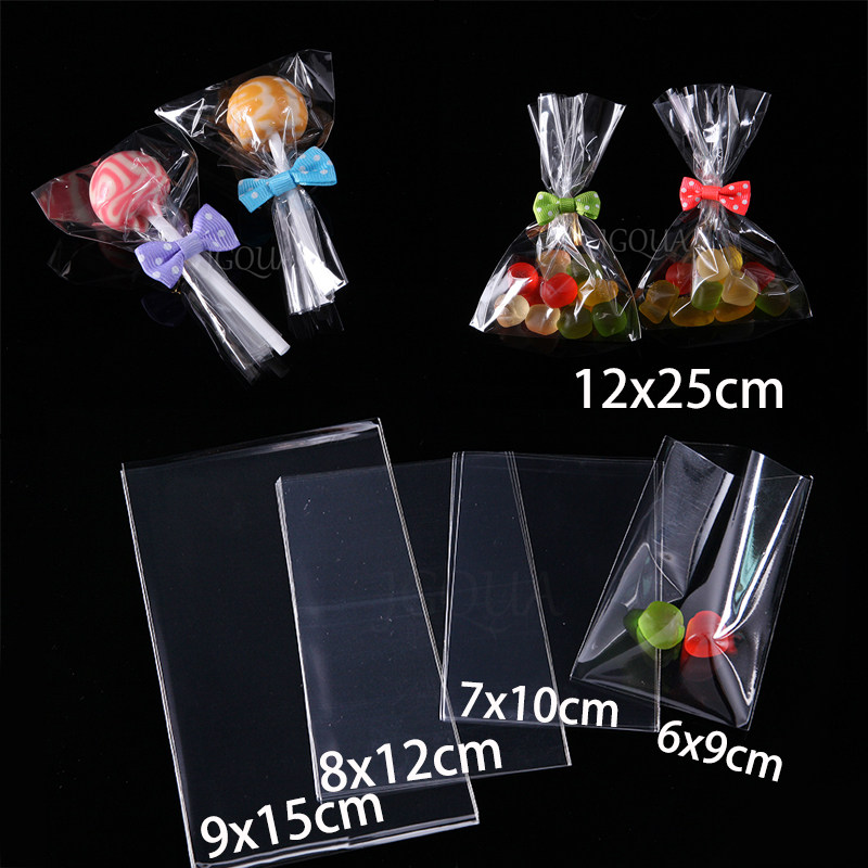 Transparent Flat Open Top Small Plastic Bags Candy Lollipop