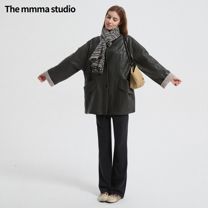 The Mmma* Classic Minimalist Relaxed Thickened Vegetable-Tanned Pu Leather Winter Trench Coat