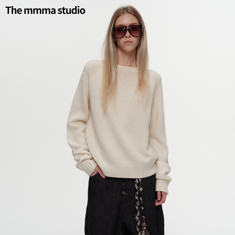 The Mmma Studio 100% Sheep Wool Round Neck Pullover Knitwear for Women in Autumn and Winter, Loose and Lazy Style Knitwear