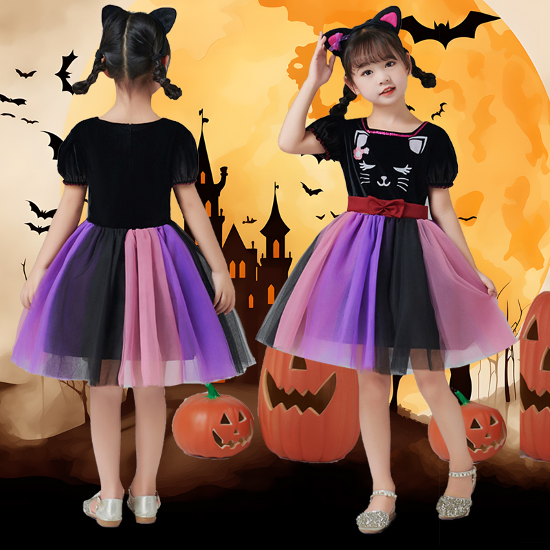 Halloween Children's Costumes Persian Cat Dress Girls Lion Witch Tutu Skirt Christmas Performance Costume