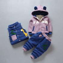 Male and female children baby padded padded velvet cotton three-piece set childrens clothing baby winter dress suit 012345 years old