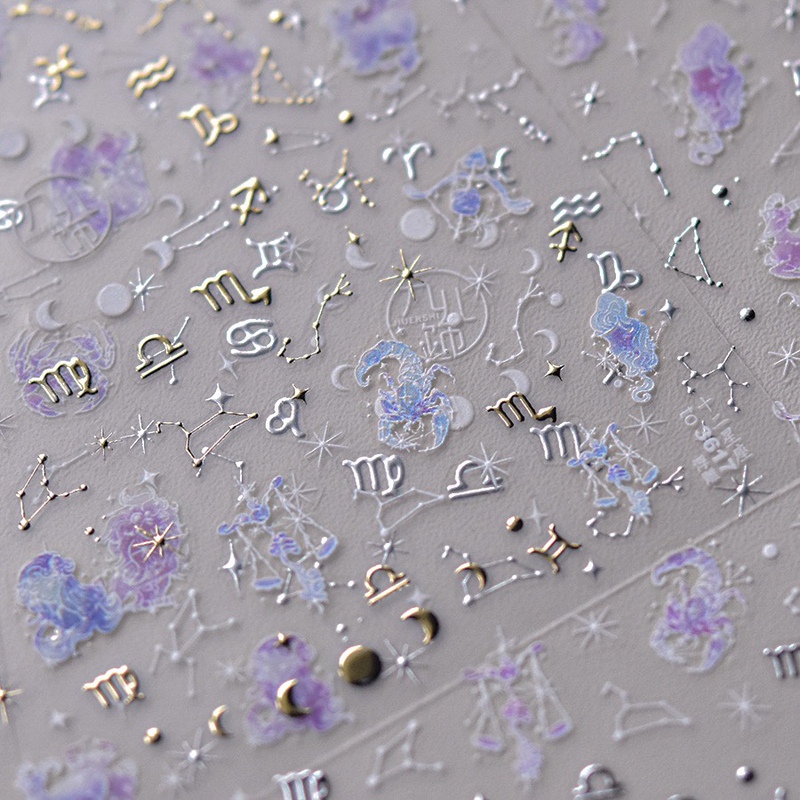 Twelve Zodiac Signs Gold and Silver Nail Stickers Tomoni Jiuer Decorative Fairy Star and Moon Symbols Adhesive Nail Stickers