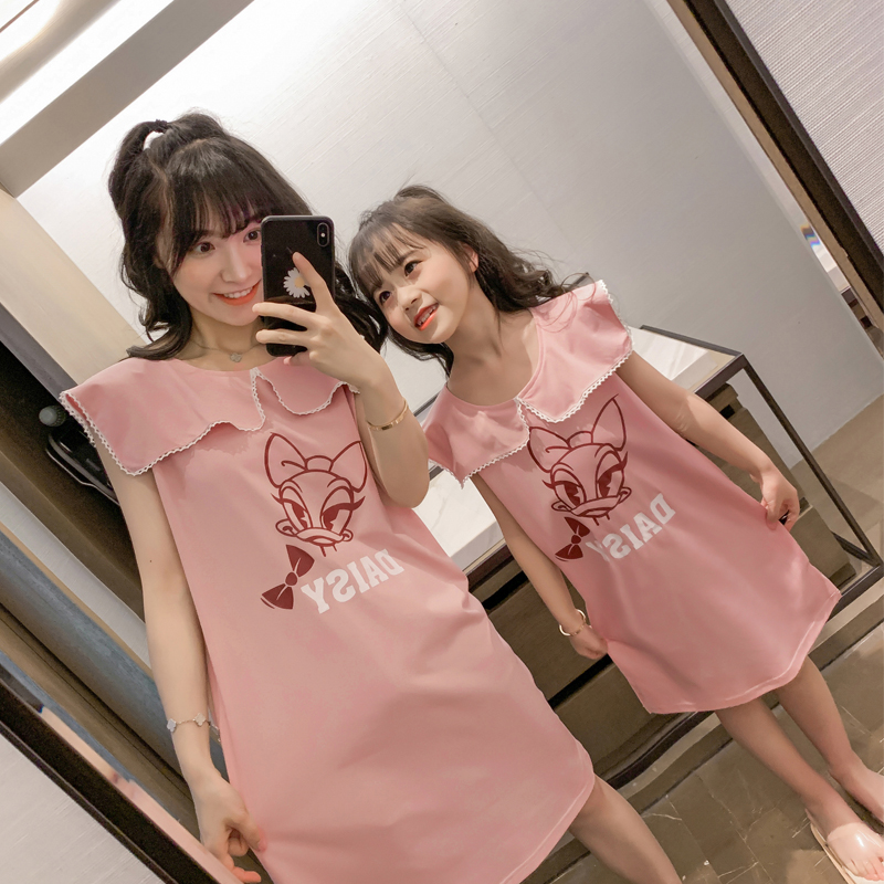 Mother Daughter Sleeping Dress Girl Summer Pure Cotton Short Sleeve Vest Cute Daisy Little Girl Children Pyjamas Children's Home Clothes