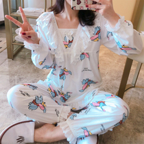 Sleepwear Lady Spring Autumn Season Long Sleeves Pure Cotton Net Red Cute Little Flying Elephant Suit Korean Version Student Princess Wind Home Dress