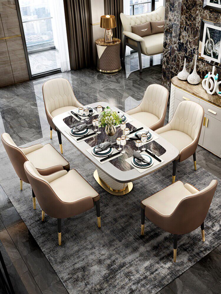 Marble table modern simple luxury household small dining table rectangular rock table table high end