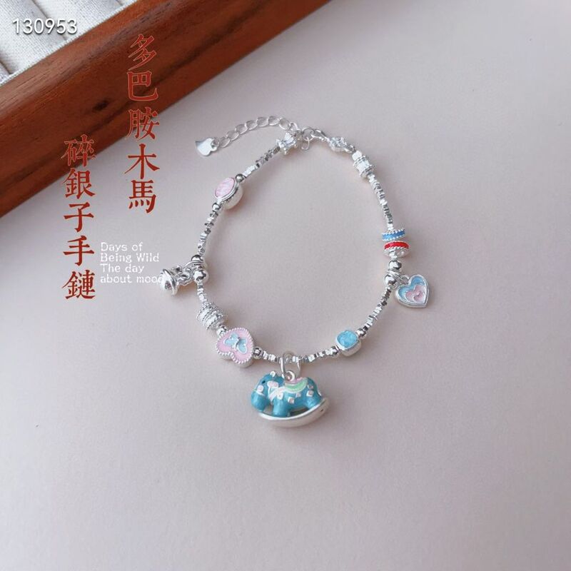 999 Pure Silver Enamel Dopamine Carousel Horse Silver Bracelet, National Trend Ethnic Style Fashion, Zodiac Year Small Horse