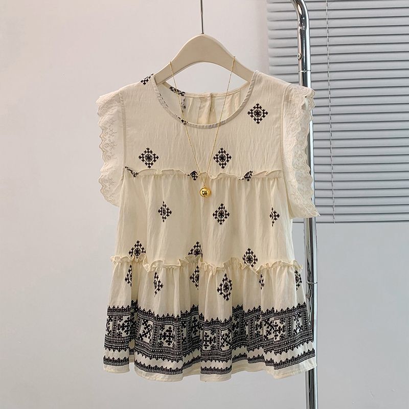 Bohemian Style Lace Trim Sleeveless Shirt, One-Size Loose Plus-Size Women's Summer Belly-Covering Babydoll Top Bohemian Style Lace Trim Sleeveless Shirt, One-Size Loose Plus-Size Women's Summer Belly-Covering Babydoll Top