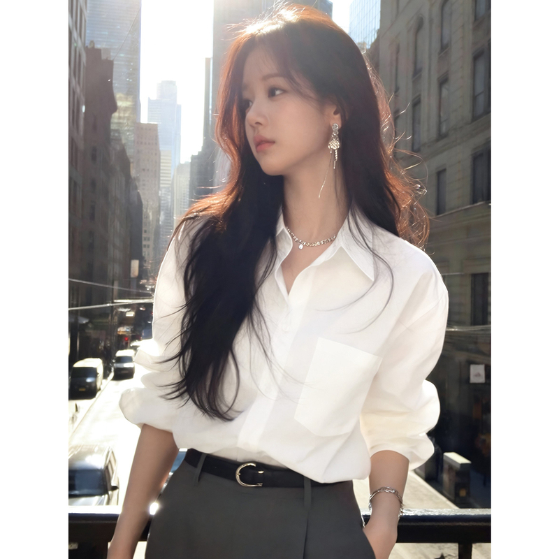 White Shirt for Women, 2026 Spring New Design, Niche Light Luxury, High-End Feel, Loose and Lazy Style Shirt