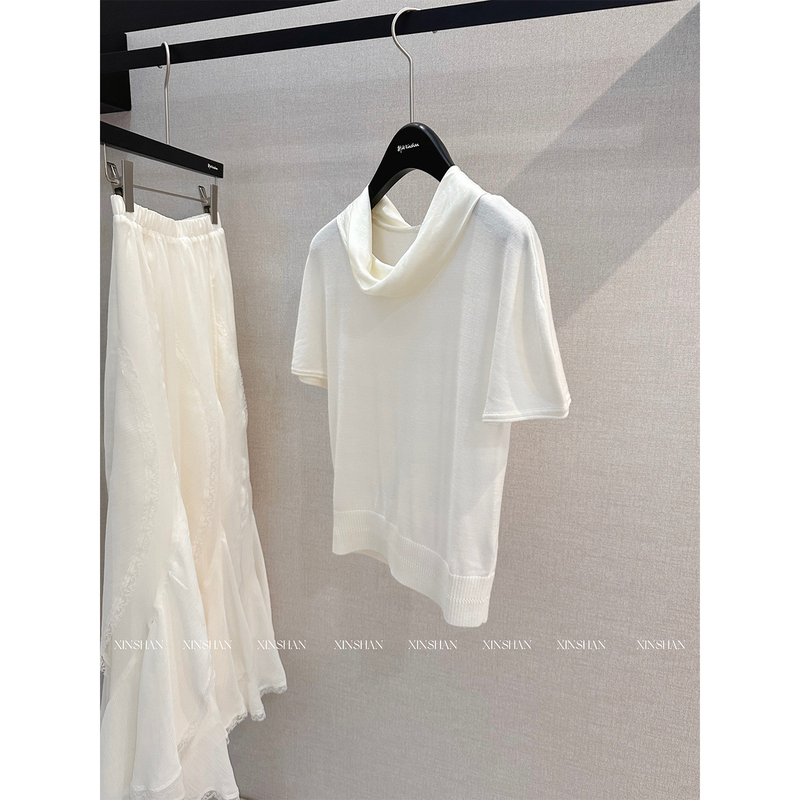 Xinshan White Scoop Neck Knit Top 2026 New Casual Elegant Simple Versatile Women's Top
