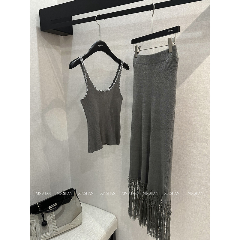 Xinshan Lazy Style Knitted Suit Dress 2026 Summer New Slim Fit Two-Piece Set for Women