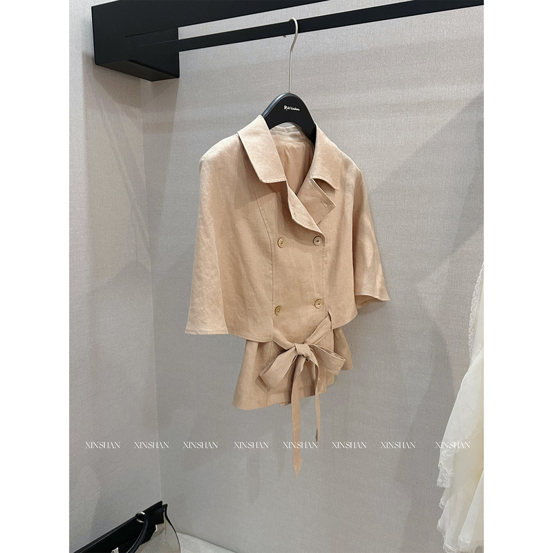 Xinshan Khaki Linen Short Top 2026 New Style Lapel Double-Breasted Elegant Shirt for Women Xinshan Khaki Linen Short Top 2026 New Style Lapel Double-Breasted Elegant Shirt for Women