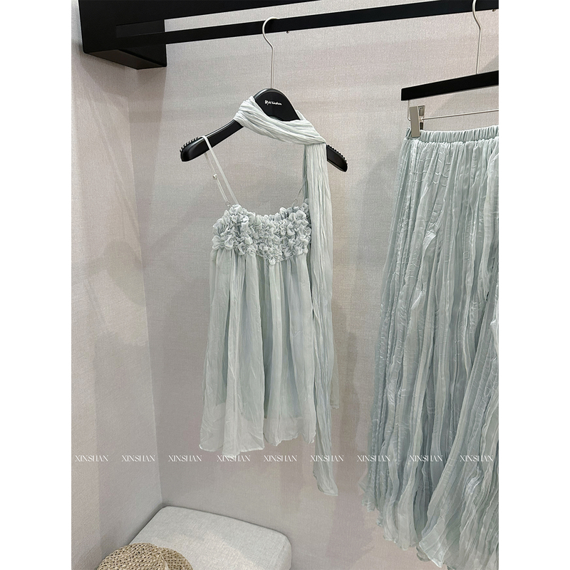 Xinshan French-Style Gentle Mint Green Mesh Suit 2026 New Model, Elegant and Slimming Two-Piece Set