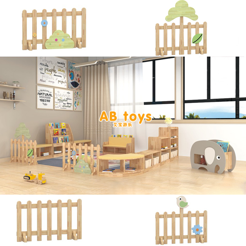 Medium and large class reading area solid wood bookshelf children's combination cabinet solid wood locker toy cabinet solid wood railing