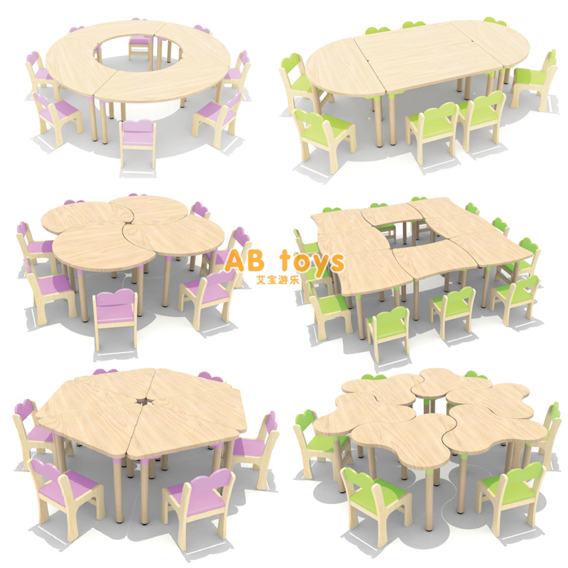 Children's log Oak Multi-layer board rectangular table eight-person table kindergarten six-person wooden desk children's Moon table training