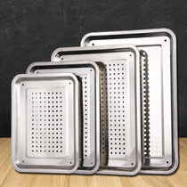 Stainless steel drain plate Rectangular tea plate tray Double-layer dumpling plate Commercial oil leakage plate leakage plate Filter oil plate
