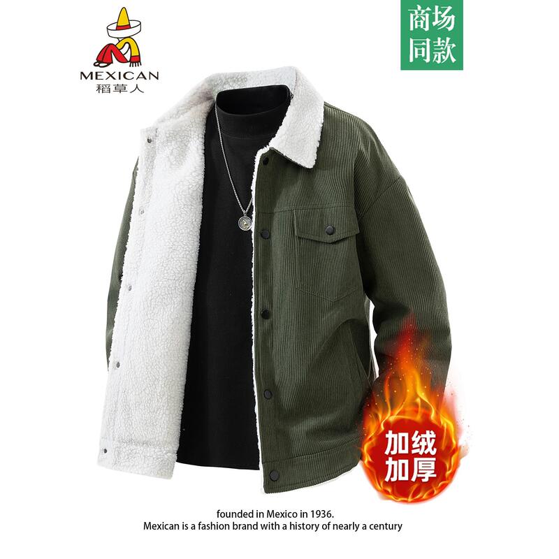 Scarecrow Genuine Corduroy Lapel Jacket Winter Warm Thickened American Retro Lamb Wool Casual Coat for Men Scarecrow Genuine Corduroy Lapel Jacket Winter Warm Thickened American Retro Lamb Wool Casual Coat for Men