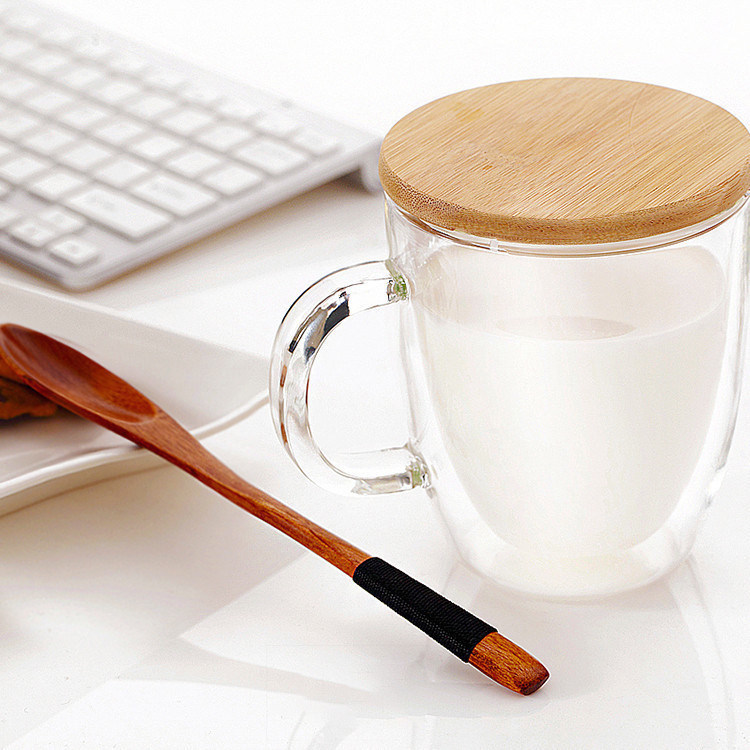 Glass Cup Portable Double Layer Mark Cup With Lid Spoon Suit Creative Breakfast Water Cup Home Office Coffee Cup