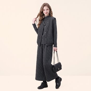 Old money style rhombus vest and wide-leg pants three-piece set