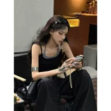 Ретро комплект, майка топ, белье для повседневной носки, короткая футболка без рукавов, в американском стиле, облегающий крой